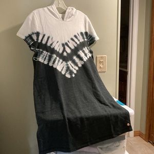 LANE BRYANT LIVI TIE-DYE NAVY / WHITE HOODIE LOUNGE DRESS NWT